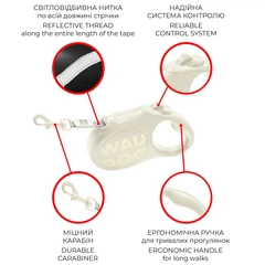 Автоматичний повідець-рулетка для собак великих порід вагою до 50 кг WAUDOG R-leash Monochrome M 5м білий (816415)