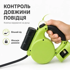 Без бренду Автоматичний повідець-рулетка для собак 5 м з LЕD-ліхтариком і контейнером для пакетів, зелений
