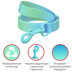 Повідець для собак WAUDOG Nylon Recycled, градієнт, блакитний, M, 122 см, 20 мм, кольоровий карабін (47132)