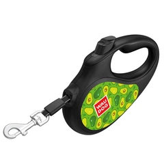 Collar Повідець-рулетка для собак WAUDOG R-leash, малюнок "Авокадо", M, до 25 кг, 5 м, світловідбиваюча стрічка чорний