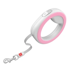 Повідець-рулетка для собак XS-M до 40 кг WAUDOG R-leash круглий рожевий, довжина 2,9 м, світловідбивна стрічка, пластиковий корпус, металевий карабін 81277