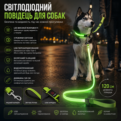 Без бренду Світлодіодний повідець для собак Colaseeme LED 120 см, USB Type-C (Micro USB) перезаряджуваний, 3 режими підсвічування, нейлоновий