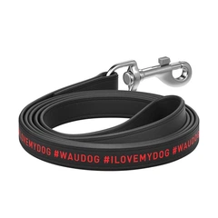 Повідець шкіряний для собак середніх і великих порід WAUDOG Design «Я люблю свого собаку» чорний, плоский, 122 см, 25 мм, розмір L-XXL, металевий карабін, арт. 37951
