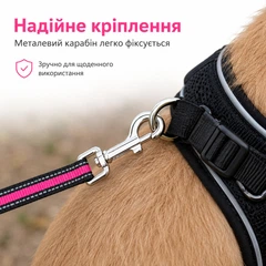 Без бренду Повідець для собак 148 см × 1,5 см з металевим карабіном і петлею для руки — чорно-рожевий