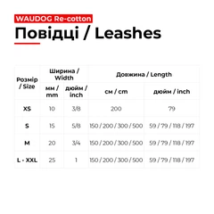 Повідець для собак дрібних порід WAUDOG Re-cotton сірий світловідбиваючий з екологічної відновленої бавовни для щоденного вигулу цуценят м'яка стрічка надійний розмір S довжина 150 см ширина 15 мм міц