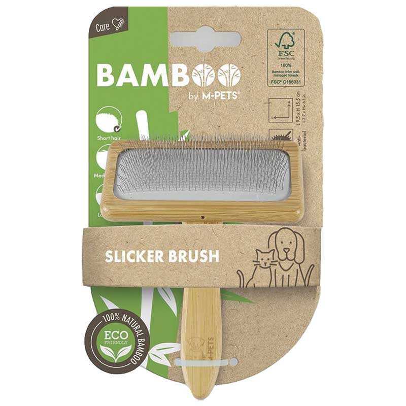 M Pets M-Pets (М-Петс) Bamboo Slicker Brush - Щітка-пуходерка з ручкою із бамбука для собак та котів
