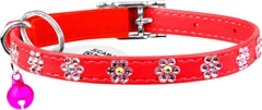 Нашийник Collar WAUCAT GLAMOUR з гумкою, клейовими стразами "Квіточка" Для котів (ширина 9 мм, Довжина 22-30 см) Червоний (32553Collar)