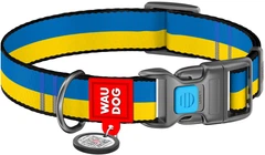 Нашийник для собак нейлоновий WAUDOG Nylon з QR паспортом малюнок "Colors of freedom" пластиковий фастекс S Ш 15 мм Дов 25-35 см (4501-4020Collar)