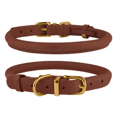 Нашийник для Собак Круглий Шкіряний BronzeDog Premium Crazy Коньячний 9 мм 36-46 см (00244)
