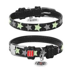 Нашийник WAUDOG Glamour з QR паспортом з візерунком Зірочка Світиться 27-36 см 15 мм Чорний (35851)