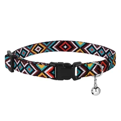 Нашийник Для Котів BronzeDog Urban Tribal Нейлоновий з Пластиковою Пряжкою та Дзвіночком Ментоловий 10 мм 18-28 см (49/1373)