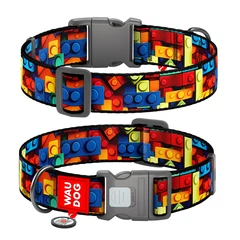 Нашийник для собак WAUDOG Nylon Blocks XXL, мультиколор, нейлоновий, з QR-паспортом, пластиковий фастекс, ширина 35 мм, довжина 46–70 см, арт. 284-4056