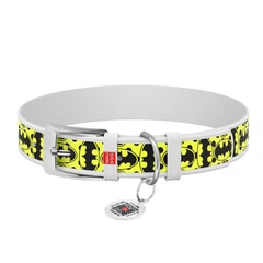 Collar Нашийник для собак шкіряний WAUDOG Design L 25мм/38-49см, c QR-паспортом, "Бетмен 4" DC Comics, білий