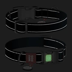 Нашийник для собак нейлоновий WAUDOG Nylon Mono з QR-паспортом, світловідбивний, пластиковий фастекс, S, Ш 15 мм, Дов 25-35 см чорний
