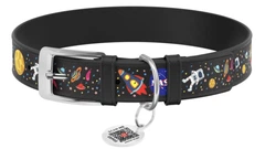 Collar Нашийник для собак шкіряний WAUDOG Design з QR паспортом, малюнок NASA ХS, Ш 12 мм, Дл 20-28 см чорний