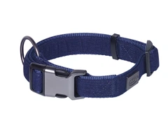 Нейлоновий посилений нашийник з ривковим фастексом для активних собак Linen Deluxe Collar Nobby M-L: 25 мм, ОШ 40-55 см Синій