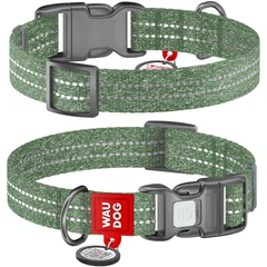 Нашийник для собак WAUDOG Re-cotton з QR паспортом, з відновленої бавовни, пластикова пряжка 25-35 см 15 мм Зелений (028618)