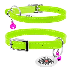 Collar Нашийник для котів шкіряний WAUDOG Glamour з QR паспортом, без прикрас, Ш 9 мм, Дов 22-30 см салатовий