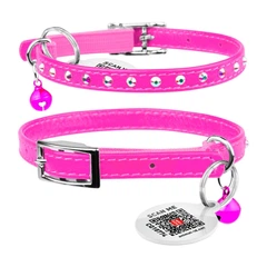 Collar Нашийник "WAUDOG GLAMOUR" з резинкою, клейовими стразами, для котів (ширина 9мм, довжина 22-30см) рожевий