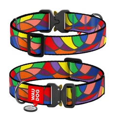Collar Нашийник для собак нейлоновий WAUDOG Nylon з QR паспортом, малюнок "Вітраж", металева пряжка-фастекс, XXL, Ш 35 мм, Д 46-70 см
