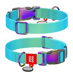 Collar Нашийник для собак з нейлону WAUDOG Nylon Recycled c QR паспортом, градієнт, S, Ш 15 мм, Дов 25-35 см блакитний