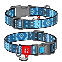Нашийник WAUDOG Nylon Етно синій нейлон різнокольоровий з QR паспортом 4582 (4823089312323)A
