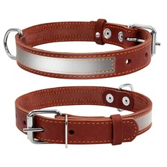 Нашийник CoLLaR шкіра коричневий зі світловідбиваючою стрічкою 02496 (4820082496548)A