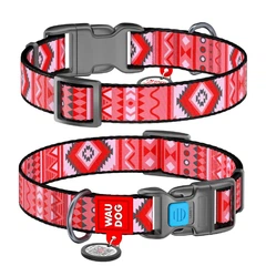 Нашийник для собак нейлоновий WAUDOG Nylon c QR паспортом, малюнок "Етно червоний", пластиковий фастекс, L, Ш 25 мм, Дл 31-49 смА