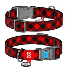 Нашийник WAUDOG Nylon Шотландка червона з QR паспортом нейлон різнокольоровий пластиковий фастекс 4689 (4823089317663)A