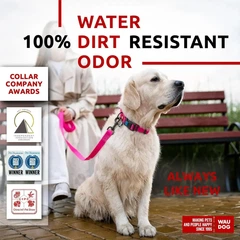 Нашийник для собак WAUDOG з QR-жетоном, рожевий, регульований, водостійкий, міцний