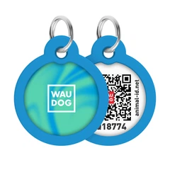 Адресник-жетон для собак великих порід та котів WAUDOG Smart ID Градієнт блакитний металевий сталевий круглий з QR-паспортом розмір L діаметр 30 мм розумний кулон на нашийник із захисним силіконовим б