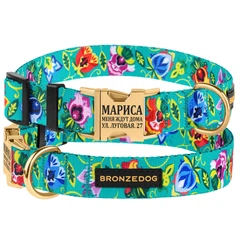 Нашийник Для Собак Bronzedog Urban Folk Нейлоновий c Металевою Пряжкою та Гравіруванням Ментоловий 25 мм 35-53 см (42/1417)