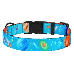 Ошейник для Собак BronzeDog Urban Cosmos Нейлоновый c Металлической Пряжкой Голубой 25 мм 43-66 см (66/1212)
