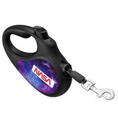 Повідець-рулетка для собак WAUDOG R-leash, малюнок "NASA21", XS, до 12 кг, 3 м, світловідбивна стрічка, чорний