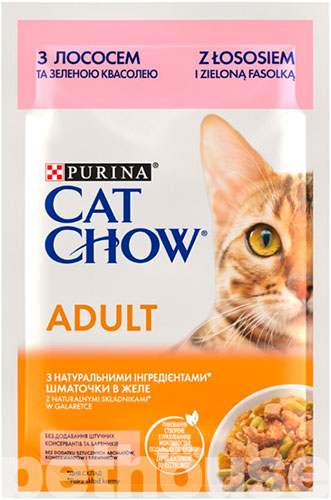 Cat Chow Ніжні шматочки з лососем та зеленою квасолею в желе для котів