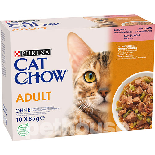Cat Chow Ніжні шматочки з лососем та зеленою квасолею в желе для котів