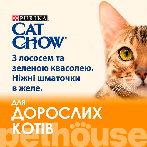 Cat Chow Ніжні шматочки з лососем та зеленою квасолею в желе для котів