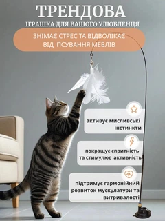 Без бренду Інтерактивна іграшка-дражнилка для котів з пір’ям на присосці, антистрес, гіпоалергенна