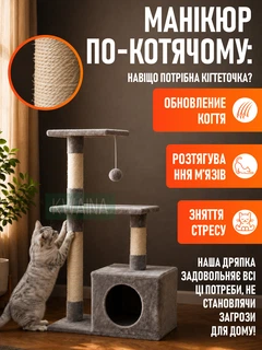 Nazim Ігровий комплекс для котів 50×30×84 см із будиночком, кігтеточкою та оглядовими майданчиками, сірий