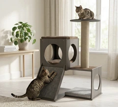 Sweet Pet Ігровий комплекс для котів SweetPet PurrPalace (90х70х60 см): дряпка-лазанка з кігтеточкою, будиночком та лежанками