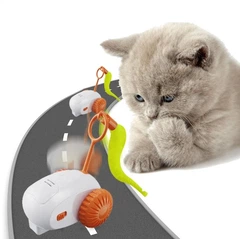 And Іграшка мишка для котів рухома машинка з пір'ям Drift Pet Toy Car EG-611 Помаранчева