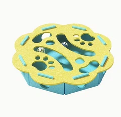 Petify Інтерактивна іграшка-головоломка для котів, кругла 30×30×7,5 см, фетр, 2 м’ячики (випадковий колір), жовто-блакитний ТМ35