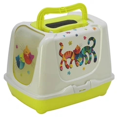 Закритий туалет для котів з вугільним фільтром та совком Moderna Trendy Cat Friends Forever лимонний (C235329FF)