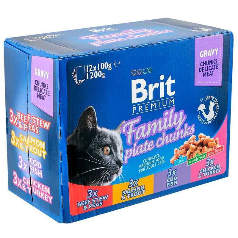 Brit Premium Вологий корм (шматочки в соусі) з курка м'ясо та м'ясні субпродукти риба індичка яловичина лосось тріска для котів
