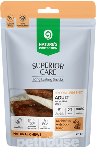 Nature's Protection Superior Care Rabbit Ears with Duck Filling Кролячі вуха з начинкою з качки для собак