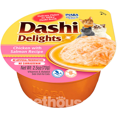Inaba Dashi Delights Ніжні пластівці курки з лососем у шовковистому бульйоні для котів